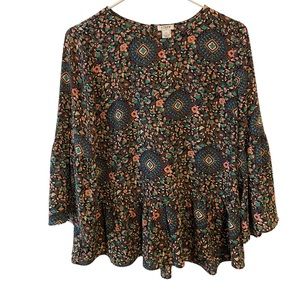 J. Crew Women’s XS Floral Bell Sleeve Peplum Top Blouse